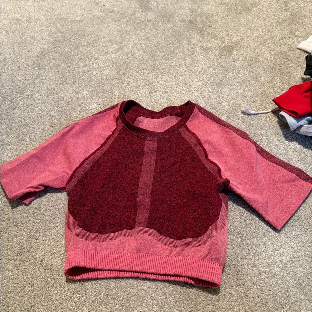 Pink and Red Short Sleeve Fabletics Top